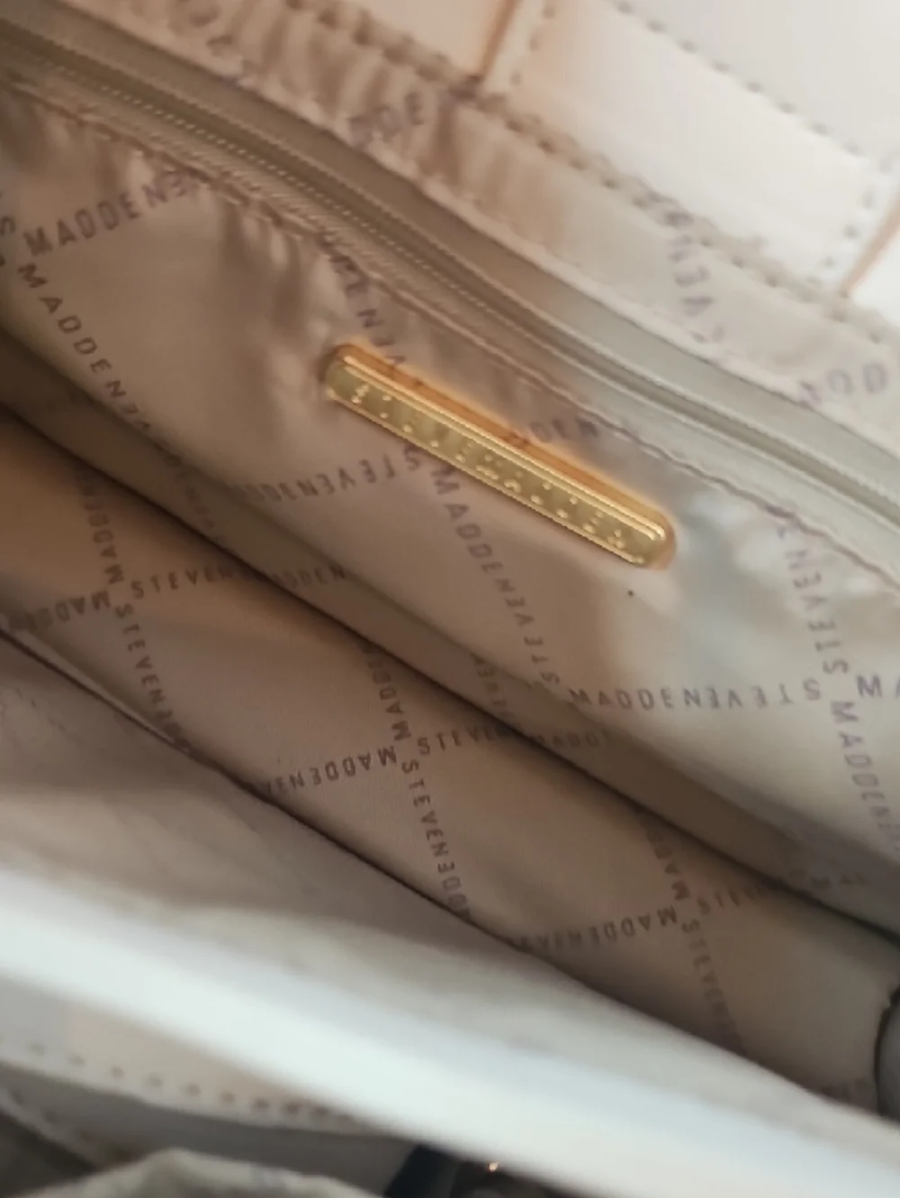 Steve Madden Cream Satchel with Gold Logo and Floral Scarf Accent - Picture 7 of 8